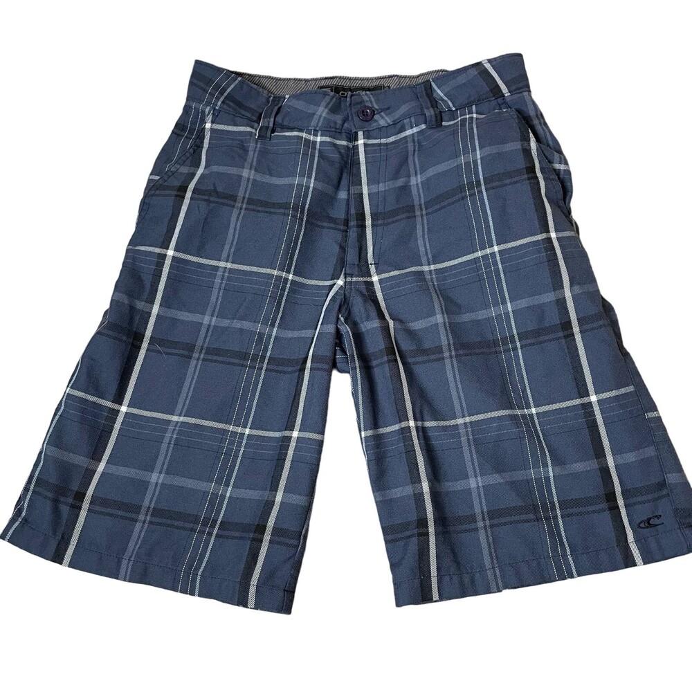 O'Neill board shorts men's black gray plaid window pane SZ 30" button zip up